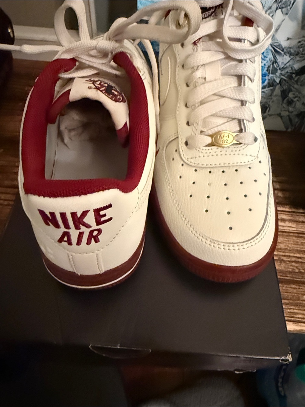 Nike White and Burgundy Women's Air Sneakers
